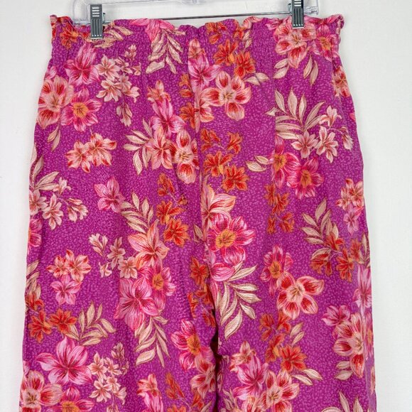 LOFT Floral Flowy Wide Leg Linen Pants Pull On Size Large L EUC - Picture 11 of 13